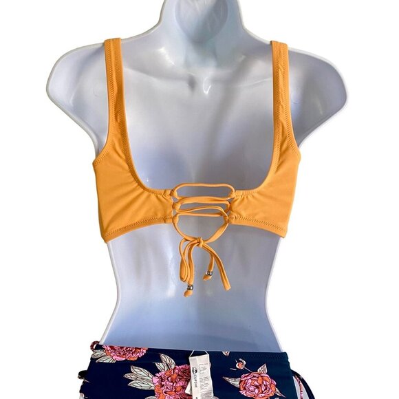 Cupshe Solid Top Floral Bottom Bikini 2 Piece Swimsuit Set Women's Small NEW - Picture 7 of 12